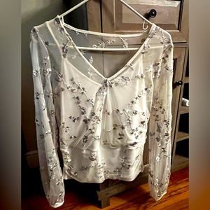 White House Black Market sheer embroidered top with attached cami size S